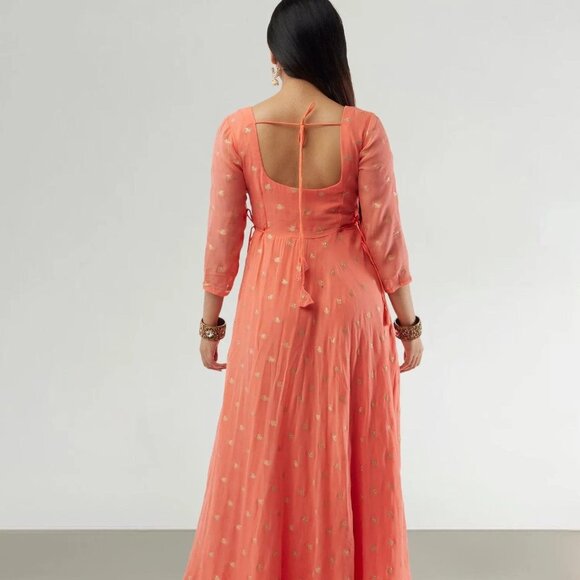 Orange Banarasi Georgette Anarkali | Muvvas Boutique - Picture 6 of 6